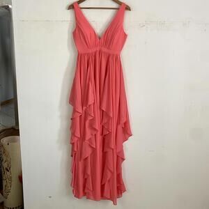 MINUET candy pink waterfall ruffle maxi dress sz S